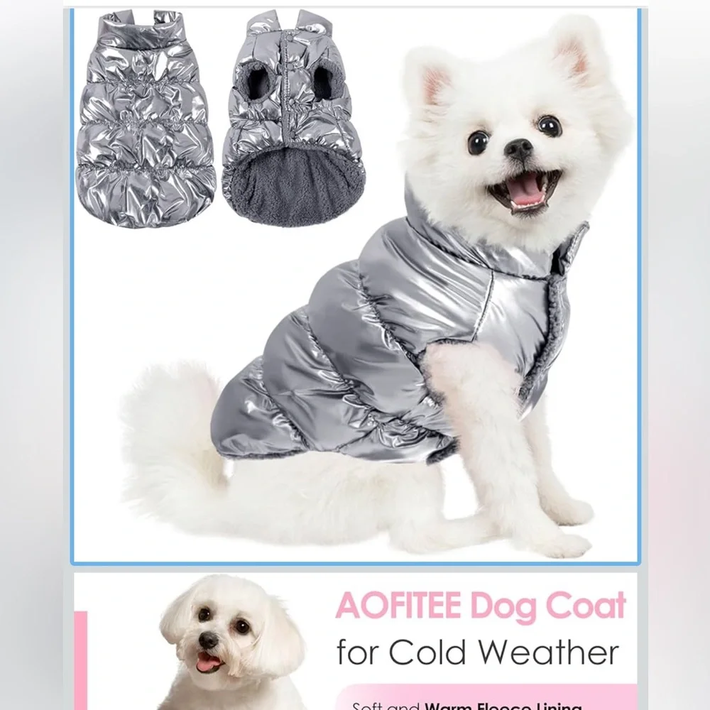 Silver Reflective Dog Coat Jacket Size M | Warm Winter Pet Vest